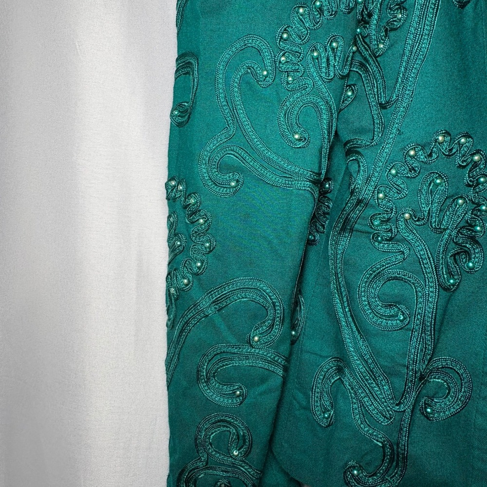 Vintage Marie St Claire Emerald Green Beaded Soutache Evening Jacket Womens 12 - Picture 3 of 10